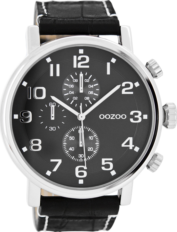 Oozoo XL Timepieces Black Leather Strap C7854