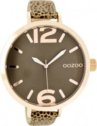 OOZOO Timepieces XXL Rose Gold Brown Leather Strap C7963