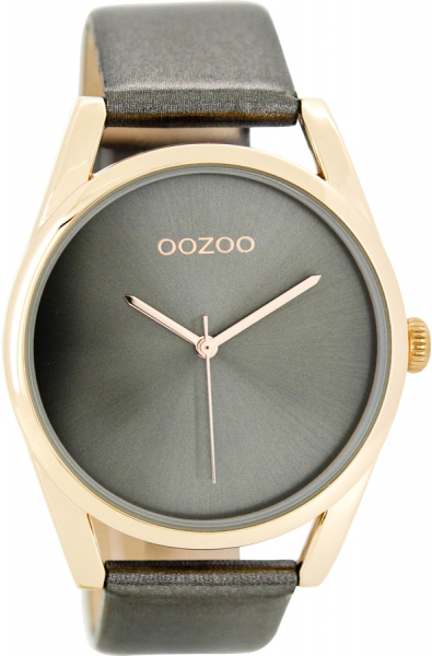 OOZOO Timepieces XL Rose Gold Grey Leather Strap C7993