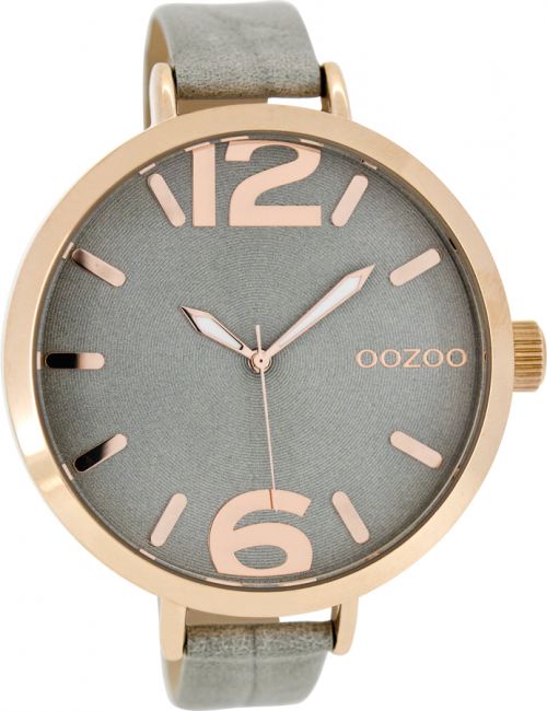 OOZOO Timepieces XXL Rose Gold Grey Leather Strap C8390