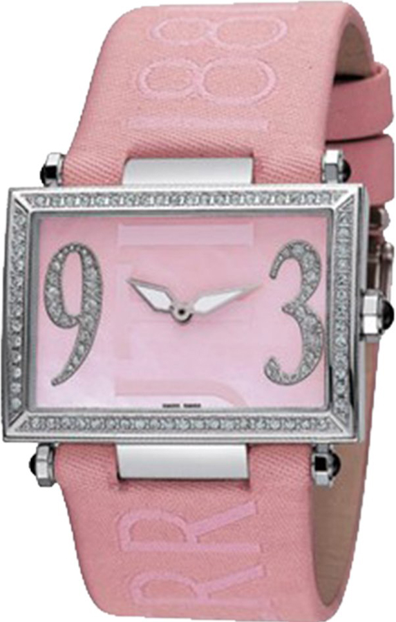 Cerruti Square Lady Crystal Pink Dial and Leather Strap CT100202X03