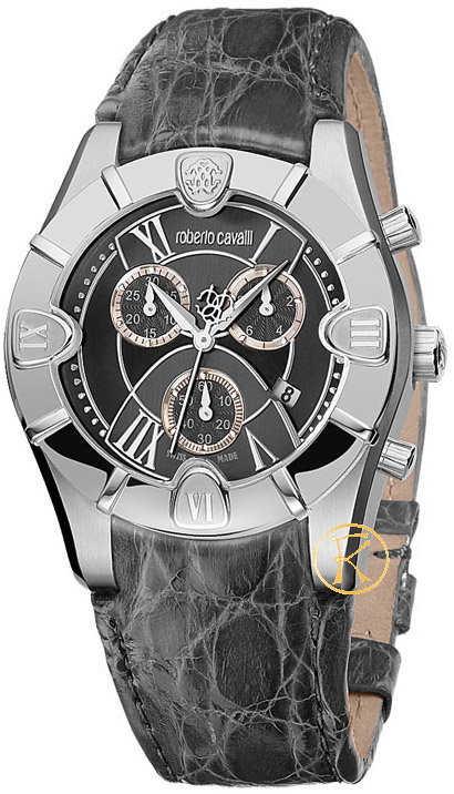 Roberto CAVALLI Diamond Chronograph Black Leather Strap R7251616155