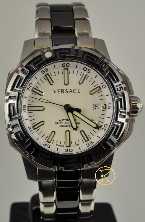 Versace Men's  Diver Automatic Steel and Black PVD Bracelet Divers White Watch 15A99D001S099