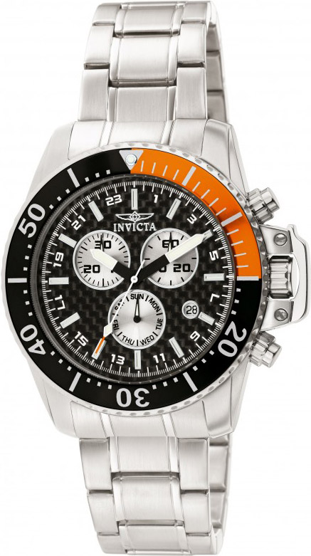 Invicta Men's Pro Diver Chronograph Black Carbon Fiber Dial Stainless Steel Watch 11282