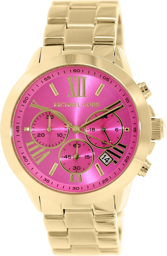 Michael Kors Bradshaw Chronograph Hot Pink Dial Gold-tone Ladies MK5924