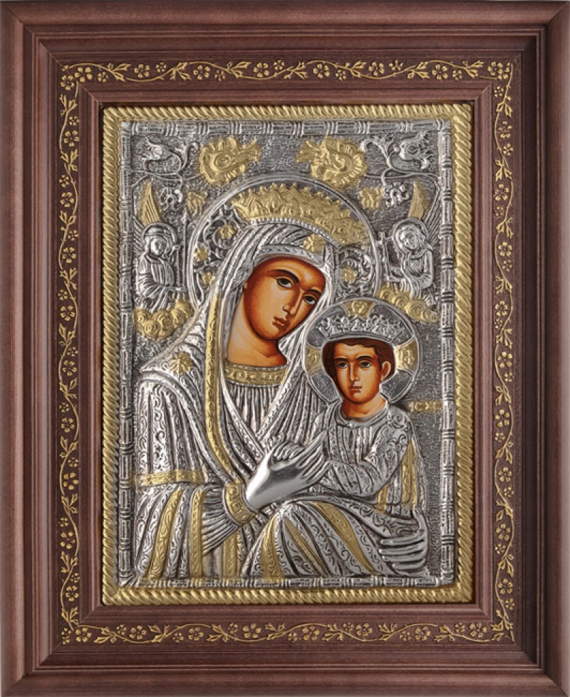 Εικόνα "Παναγία Αναγέννησης" με επικάλυψη από φύλλο ασήμι 925 και τοπικό επιχρύσωμα ΚΩΔ. 1001 26x32