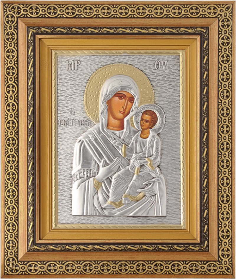 Εικόνα "Παναγία Γιάτρισσα" με επικάλυψη από φύλλο ασήμι 925 και τοπικό επιχρύσωμα ΚΩΔ. 800 40x50