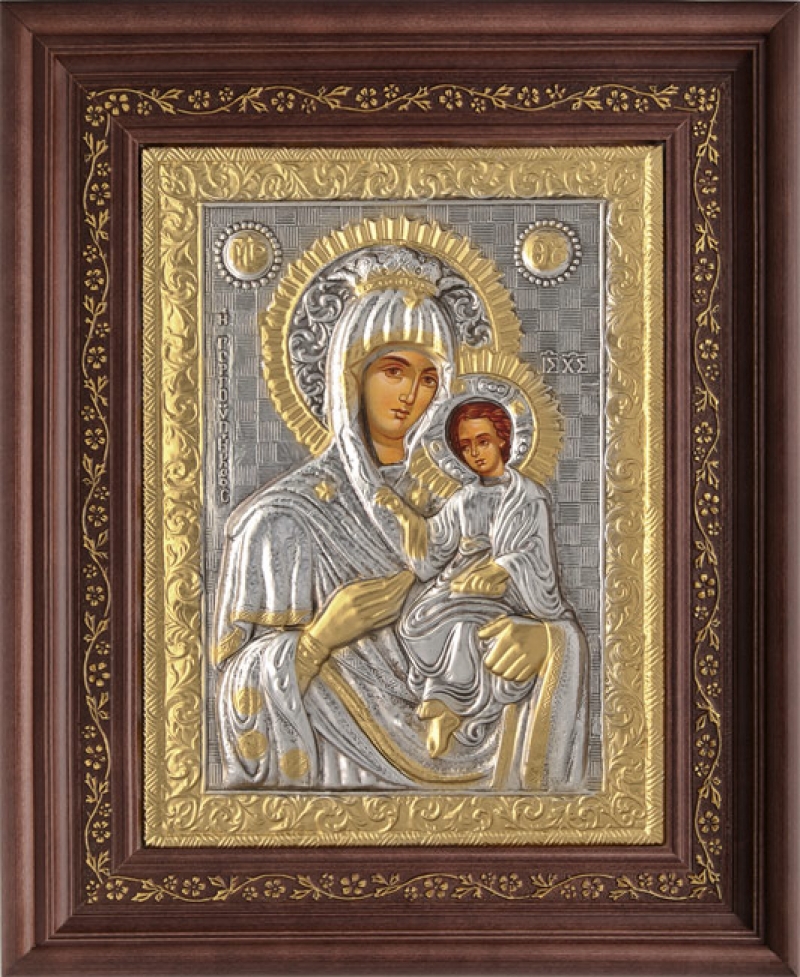 Εικόνα "Παναγία Γοργουπήκοος" με επικάλυψη από φύλλο ασήμι 925 και τοπικό επιχρύσωμα ΚΩΔ. 1000 35x43