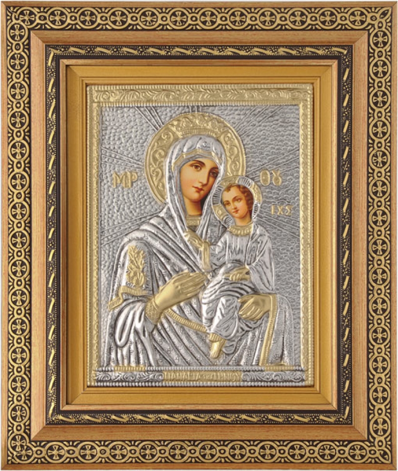 Εικόνα "Παναγία της Τήνου" με επικάλυψη από φύλλο ασήμι 925 και τοπικό επιχρύσωμα ΚΩΔ. 800 40x50