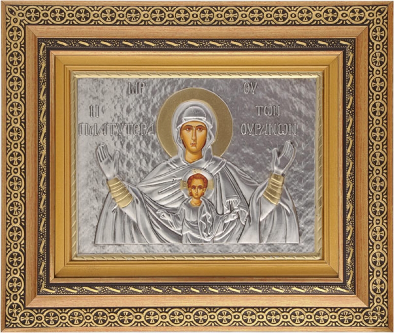 Εικόνα "Η Πλατυτέρα των Ουρανών" με επικάλυψη από φύλλο ασήμι 925 και τοπικό επιχρύσωμα ΚΩΔ. 800 40x50