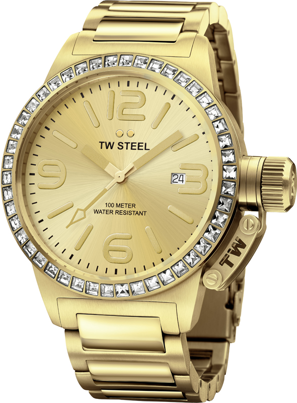 TW STEEL Canteen Crystals Gold Stainless Steel Bracelet TW309