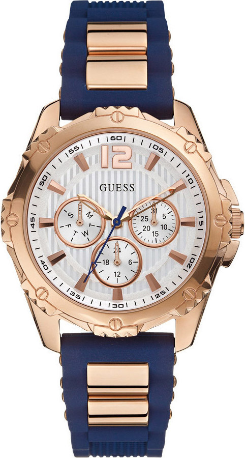 Guess Ladies Multifunction Rose Gold Stainless Steel Rubber Strap W0325L8