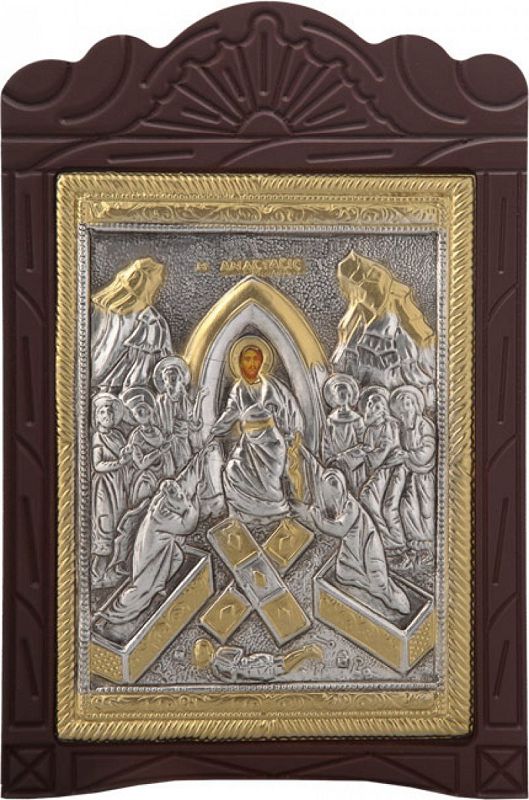 Ξυλόγλυπτο "Ανάσταση" με επικάλυψη από φύλλο ασήμι 925 και τοπικό επιχρύσωμα ΚΩΔ. 204 19x29