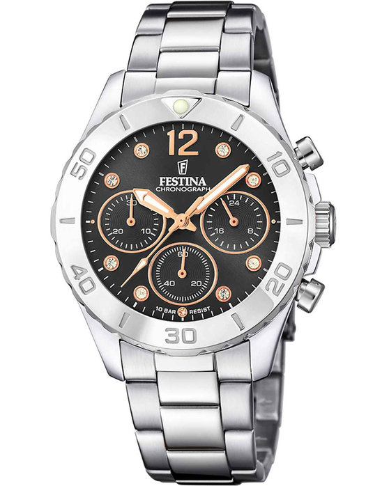 Festina Crystals Chronograph Silver Stainless Steel Bracelet  F20603/6