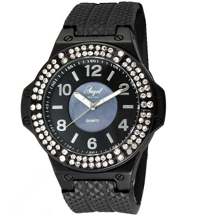 ANGEL Crystal Black Rubber Strap AR1217BB