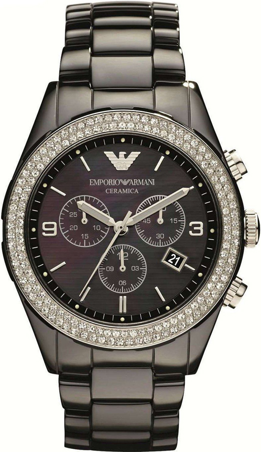 Emporio Armani Ladies Black Crystal Ceramica Watch AR1455