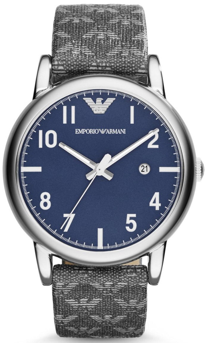 Emporio Armani Classic Blue Dial Grey Canvas Men's Watch AR1833
