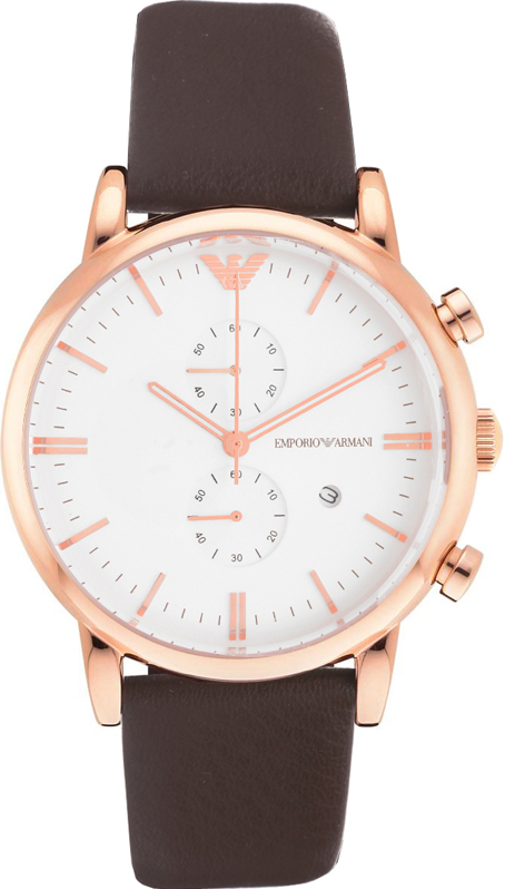 KOSTARELOS GK Emporio ARMANI Emporio ARMANI Retro Rose Gold Brown Leather Chronograph AR1936