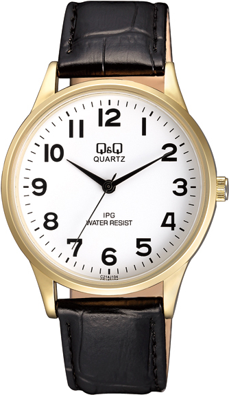 Q&Q Gold Black Leather Strap C214J104Y