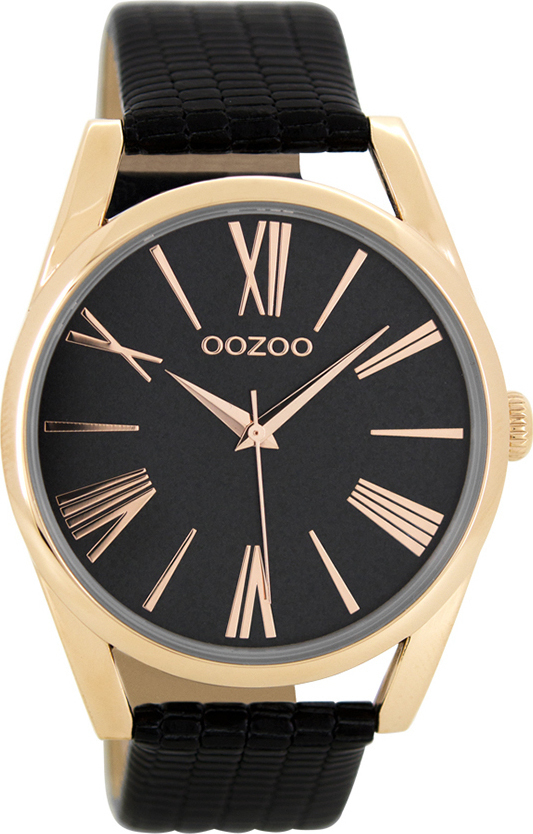 OOZOO Timepieces Rose Gold Black Leather Strap C8609