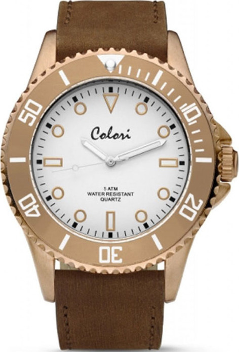 Colori Rose Gold Brown Leather Strap COL354