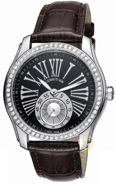 Cerruti Lady Crystal Black Dial and Leather Strap CT100302X02