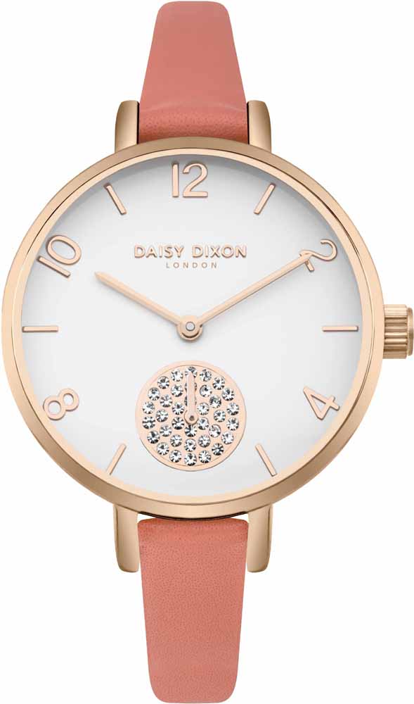 DAISY DIXON Alice Crystals Rose Gold Coral Leather Strap DD075ORG