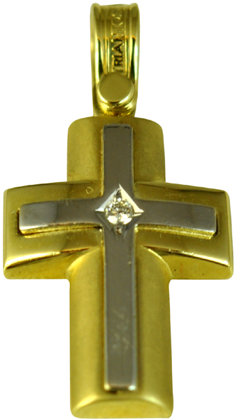 Χρυσός Σταυρός 14Κ με λευκόχρυσο και ημιπολύτιμες πέτρες code GK0056-1205