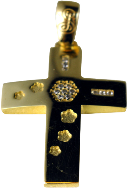 Χρυσός Σταυρός 14Κ με ημιπολύτιμες πέτρες code GK0048-0304