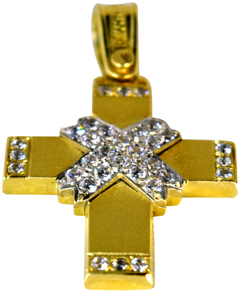 Χρυσός Σταυρός Τριάντος 14Κ με ημιπολύτιμες πέτρες code GK0077-2203
