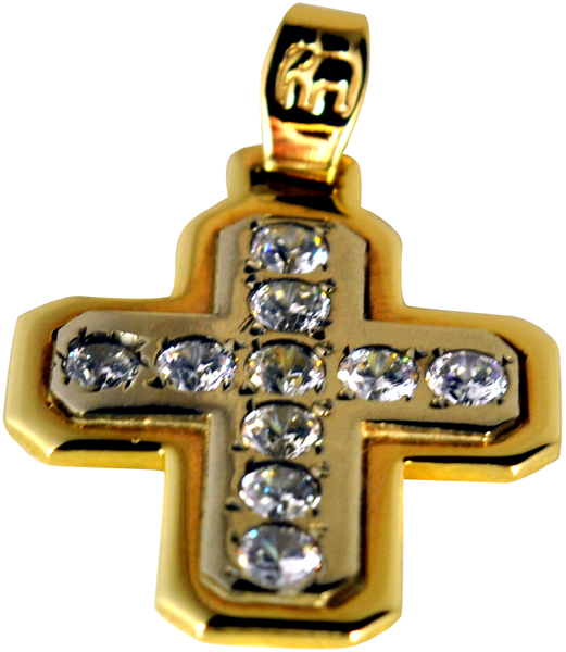 Χρυσός Σταυρός 14Κ με ημιπολύτιμες πέτρες code GK0090-2403