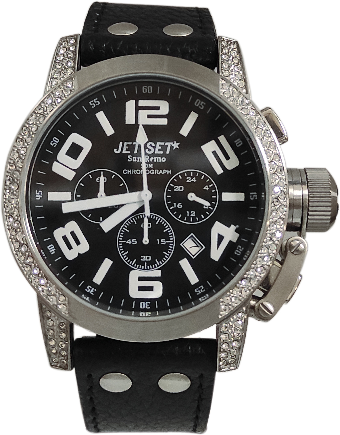 JET SET San Remo XL Chronograph Black Leather Strap J39584-237