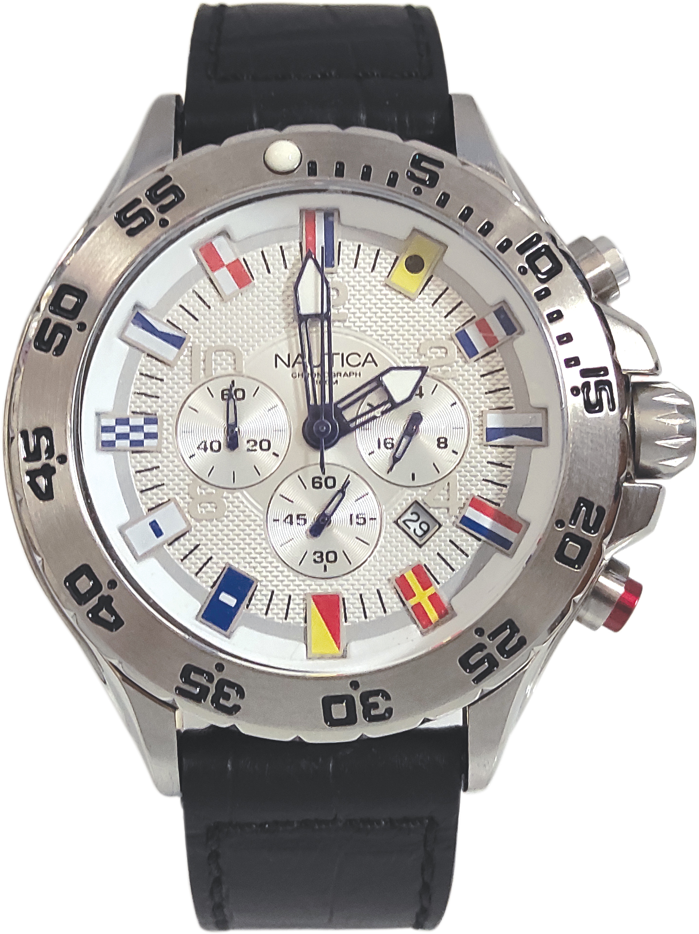 Nautica Flags Dial Steel Chrono Watch A29512BL