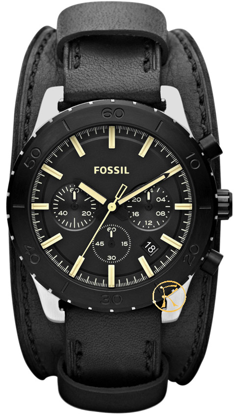 Fossil Men's Keaton Black Leather Quartz Watch Black Dial JR1394