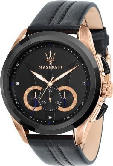 MASERATI Traguardo Rose Gold Black Leather Chronograph R8871612025