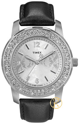 TIMEX Crystals Black Leather Strap T2N150