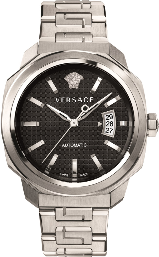 Versace Mens Dylos Automatic Watch Black Metalic Dial Stainless Steel VAG020016