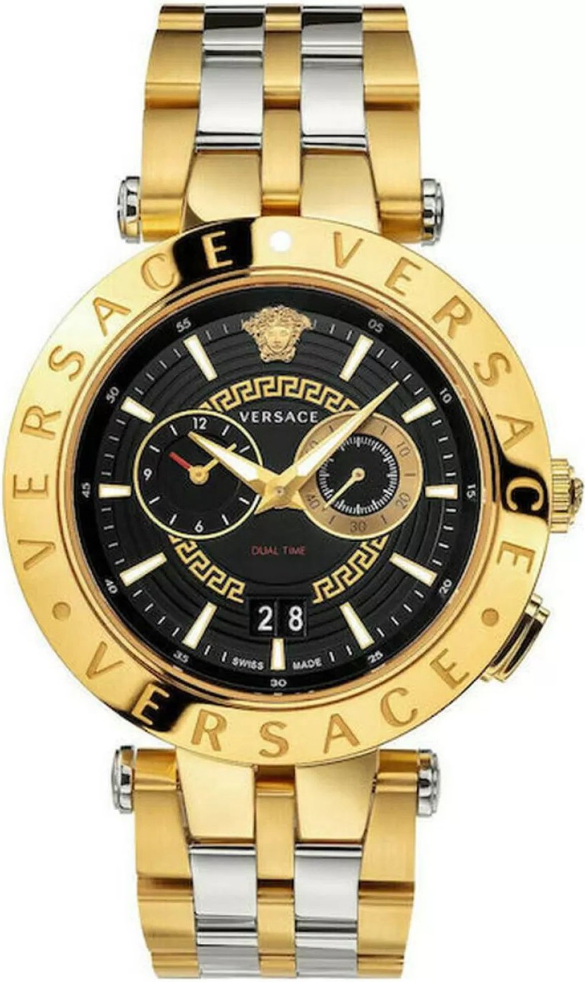 Versace New V-Race chronograph Mens Watch Two Tone Stainless Steel Bracelet VEBV00519