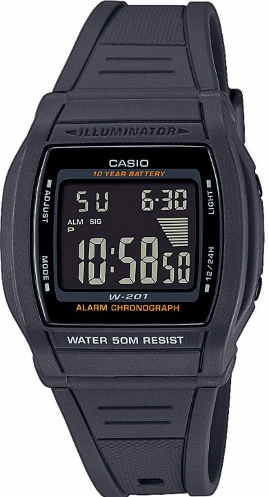 Casio  Collection Digital Black Rubber Strap W-201-1BVEG