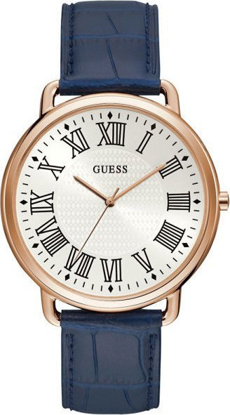 GUESS Rose Gold Blue Leather Strap W1164G2