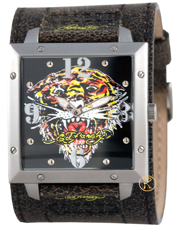 ED HARDY Warrior Tiger Brown Leather Strap WA-TG