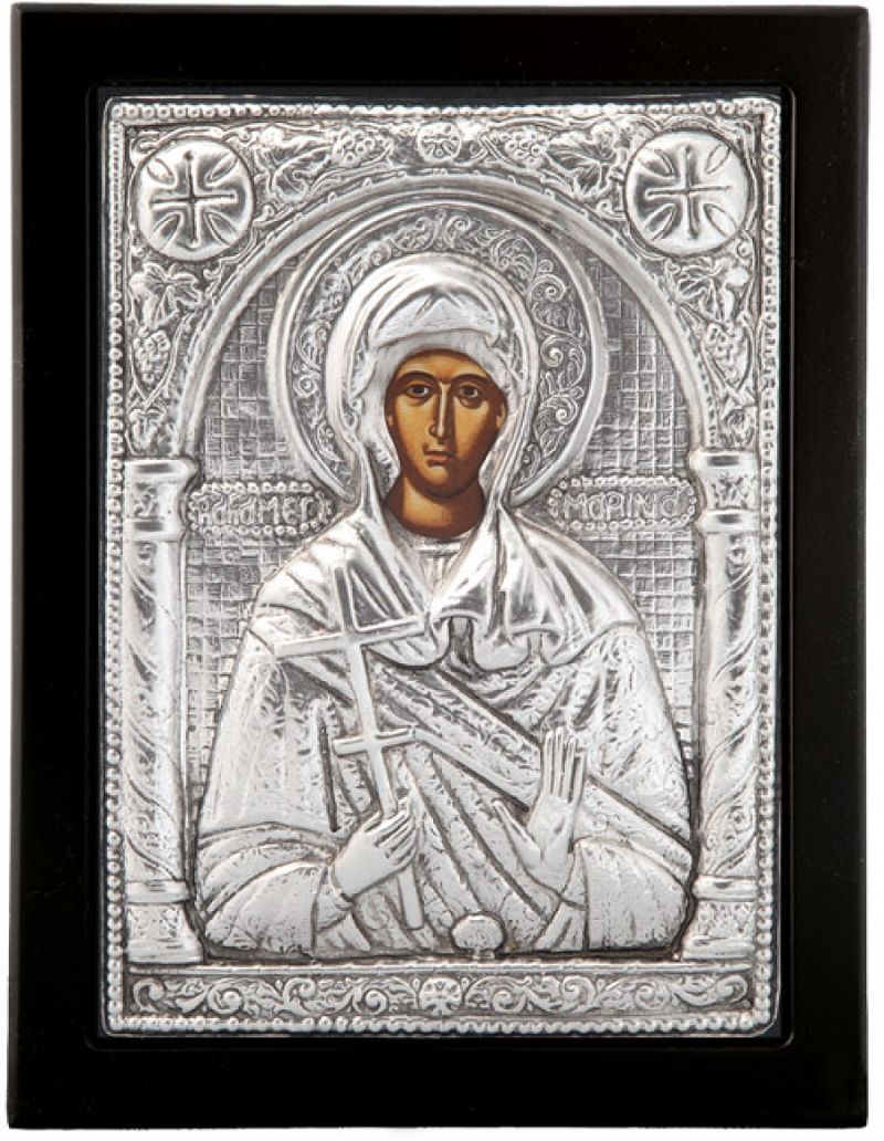 Εικόνα "Άγία Μαρίνα" σε μαύρο ξύλο με επικάλυψη από φύλλο ασήμι 925 ΚΩΔ. 104 19Χ24εκ.