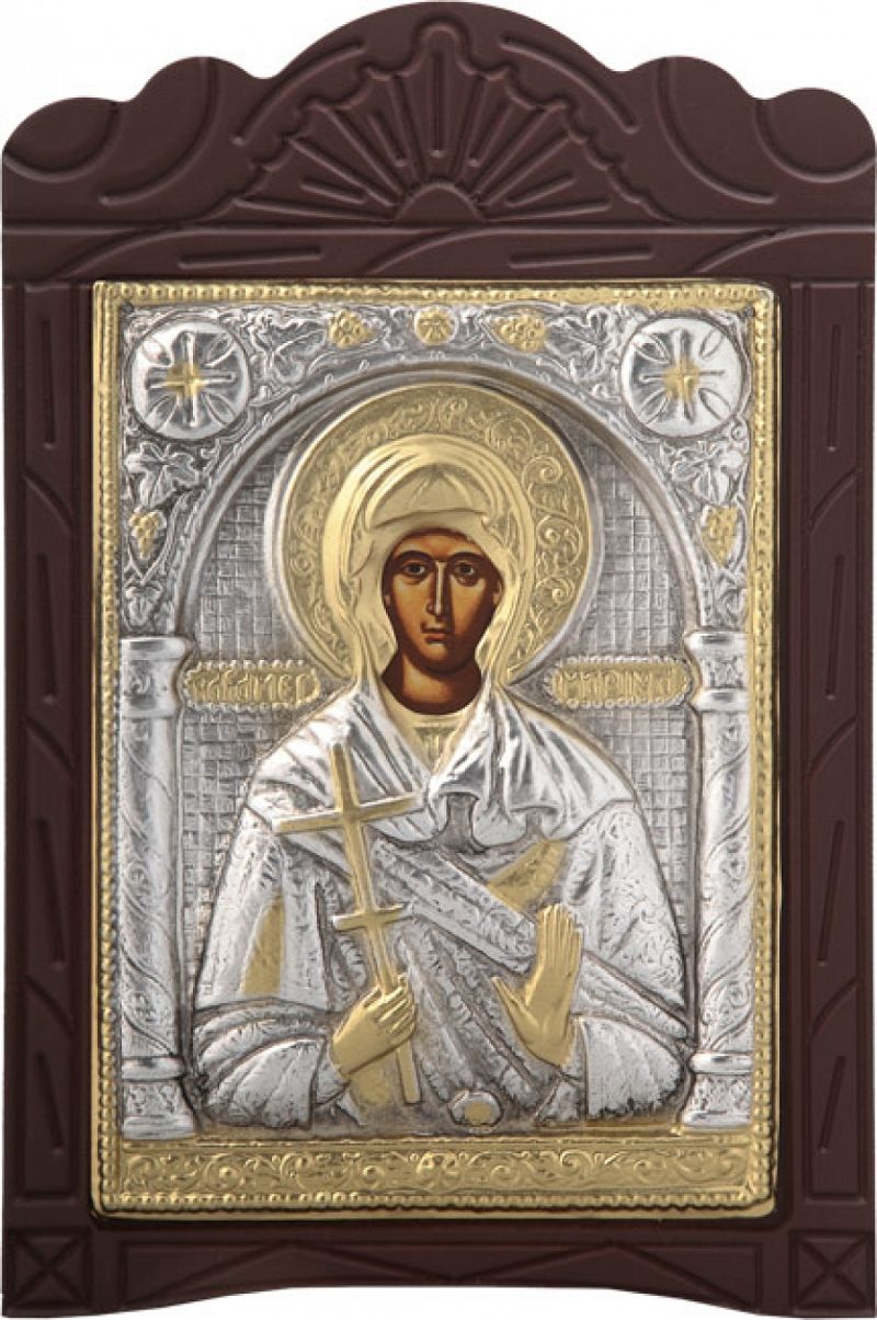 Ξυλόγλυπτο "Αγία Μαρίνα" με επικάλυψη από φύλλο ασήμι 925 και τοπικό επιχρύσωμα ΚΩΔ. 203 15x23