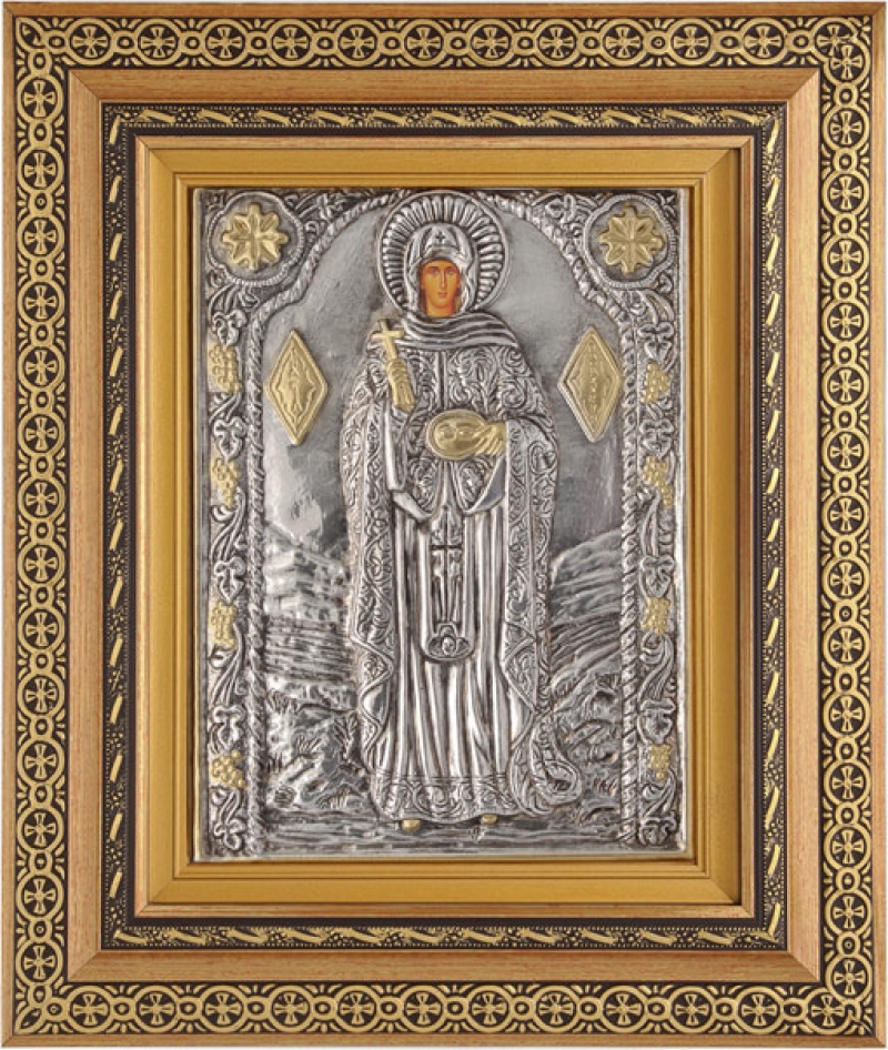 Εικόνα "Αγία Παρασκευή" με επικάλυψη από φύλλο ασήμι 925 και τοπικό επιχρύσωμα ΚΩΔ. 801 32x38