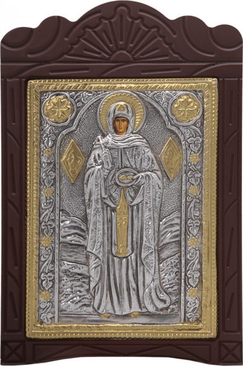 Ξυλόγλυπτο "Αγία Παρασκευή" με επικάλυψη από φύλλο ασήμι 925 και τοπικό επιχρύσωμα ΚΩΔ. 204 19x29