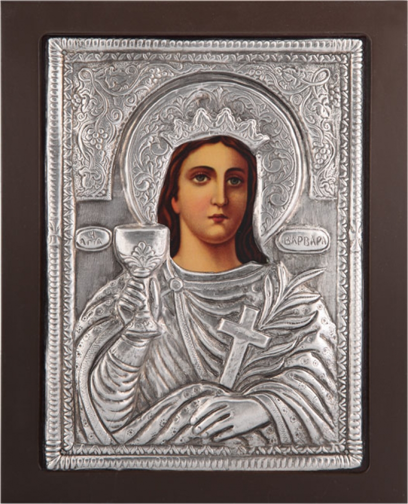 Εικόνα "Άγία Βαρβάρα" σε μαύρο ξύλο με επικάλυψη από φύλλο ασήμι 925 ΚΩΔ. 106 30Χ40εκ.