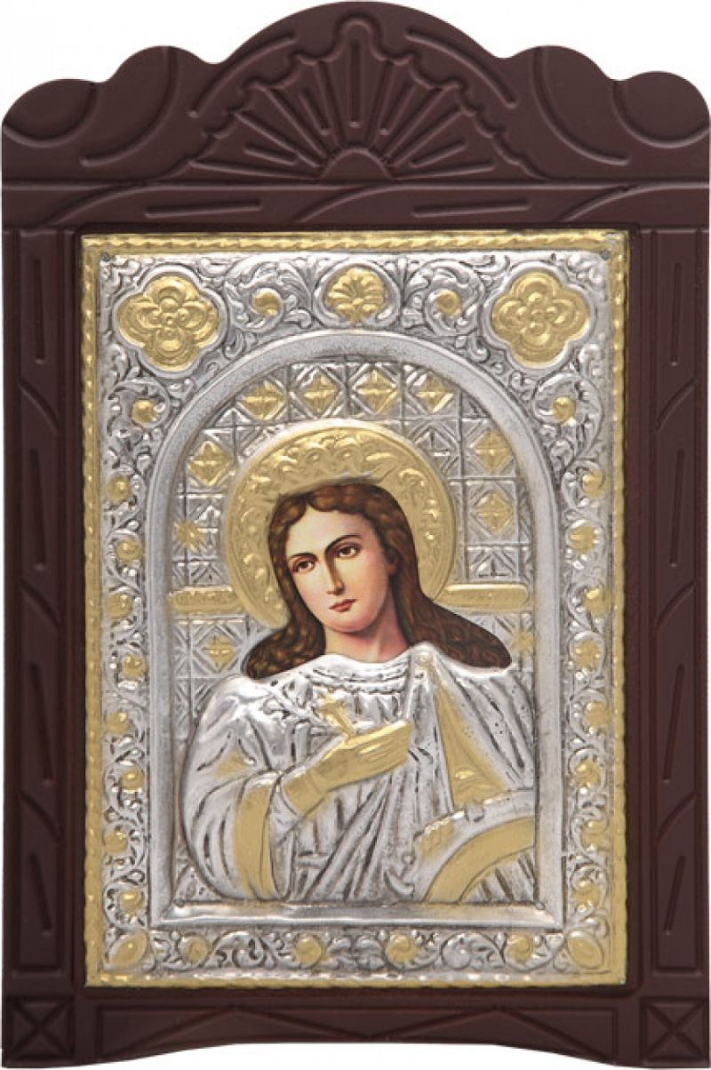 Ξυλόγλυπτο "Αγία Βαρβάρα" με επικάλυψη από φύλλο ασήμι 925 και τοπικό επιχρύσωμα ΚΩΔ. 203 15x23