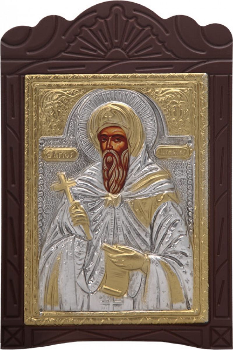 Ξυλόγλυπτο "Άγιος Αντώνιος" με επικάλυψη από φύλλο ασήμι 925 και τοπικό επιχρύσωμα ΚΩΔ. 203 15x23