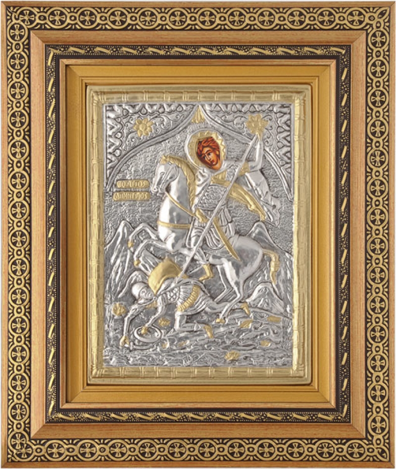 Εικόνα "Άγιος Δημήτριος" με επικάλυψη από φύλλο ασήμι 925 και τοπικό επιχρύσωμα ΚΩΔ. 800 40x50