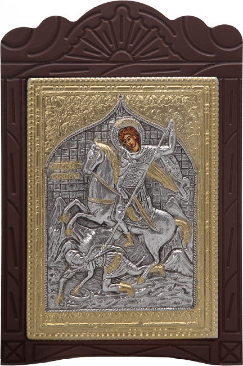 Ξυλόγλυπτο "Άγιος Δημήτριος" με επικάλυψη από φύλλο ασήμι 925 και τοπικό επιχρύσωμα ΚΩΔ. 204 19x29